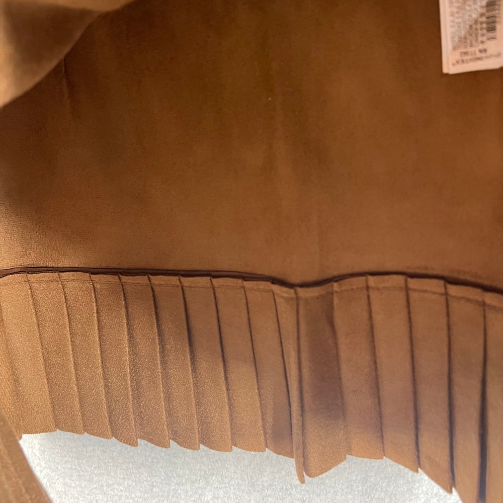 Zara Pleated Faux Leather Mini Skirt Womens L Brown Belted Tiered NWT - Picture 5 of 11